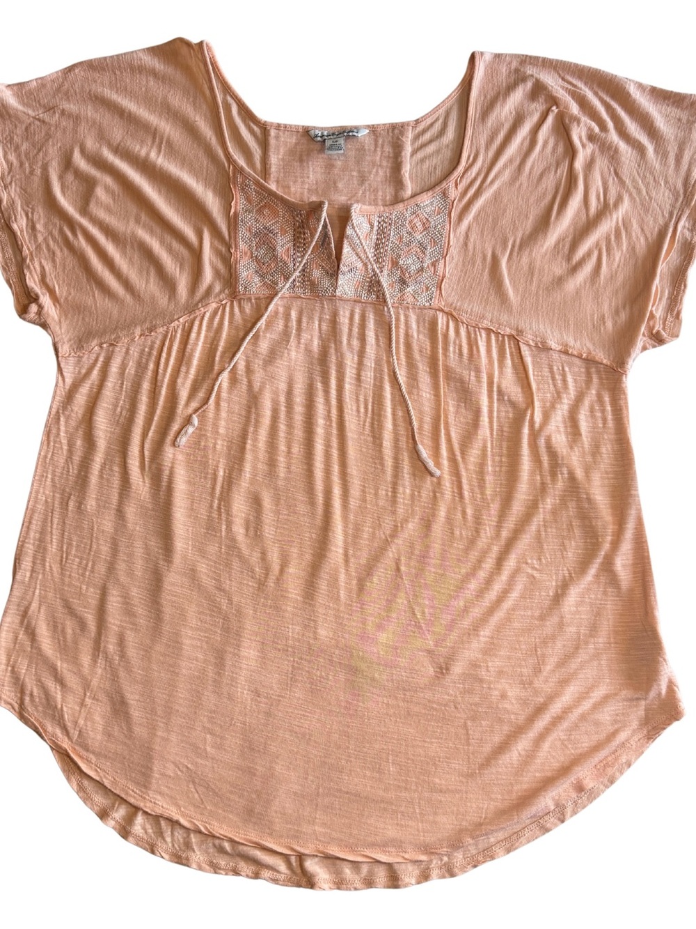 American Eagle Peach Eyelet Embroidered Peasant Keyhole Blouse Small Cottagecore